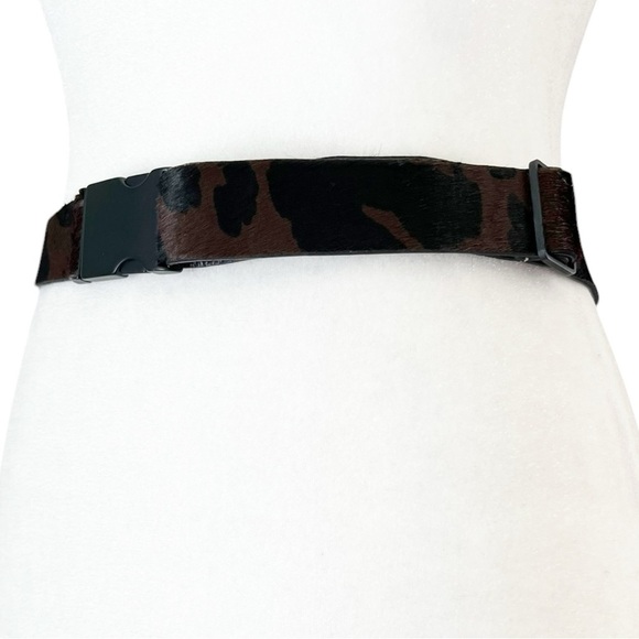 Donna Karan Pony Hair Animal Cow Print Brown Black Leather Skinny Belt Size SM - Picture 2 of 9